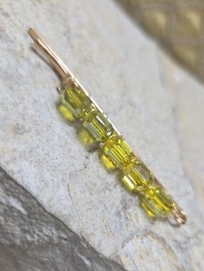 Peridot Green Crystal Hair Pin Clip Gold Handmade Unique